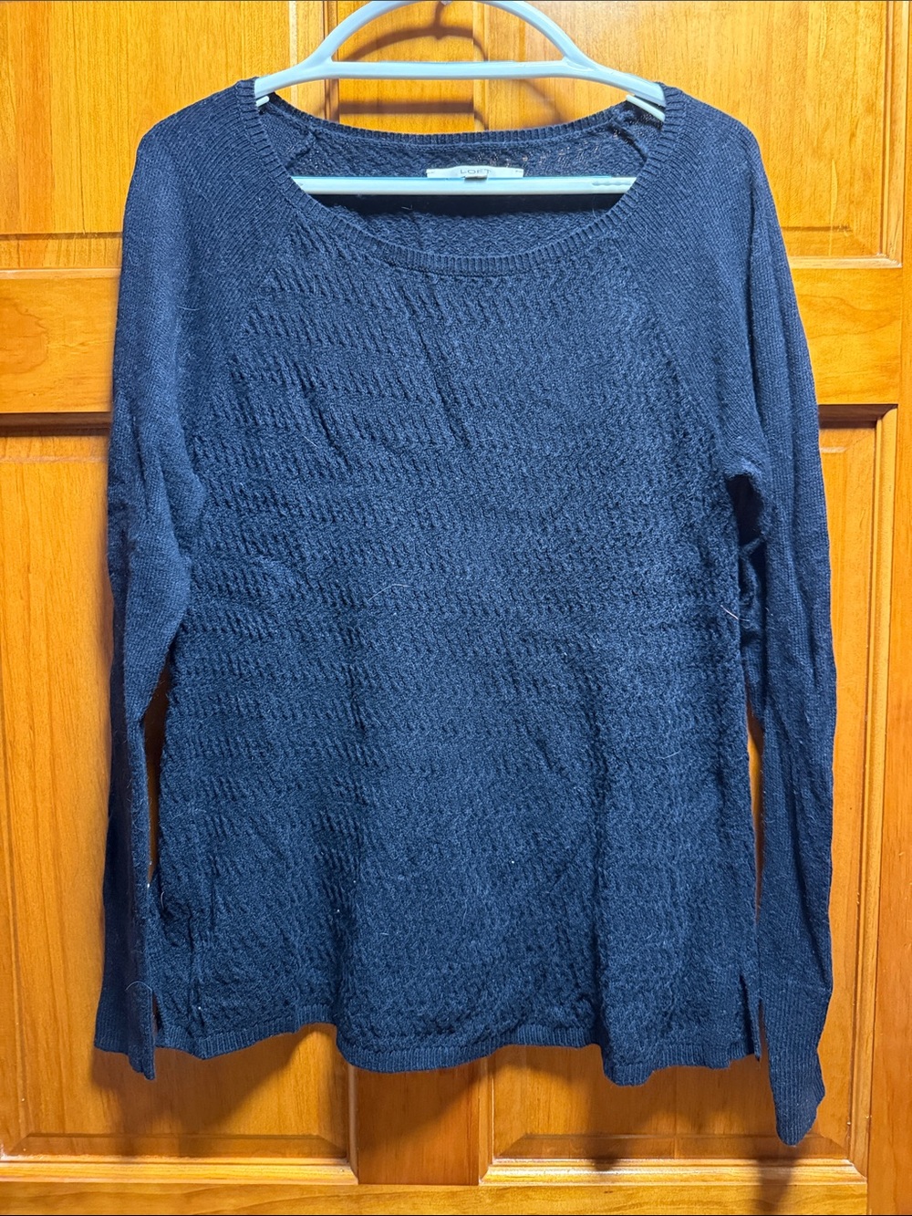 LOFT Navy Textured Crewneck Sweater